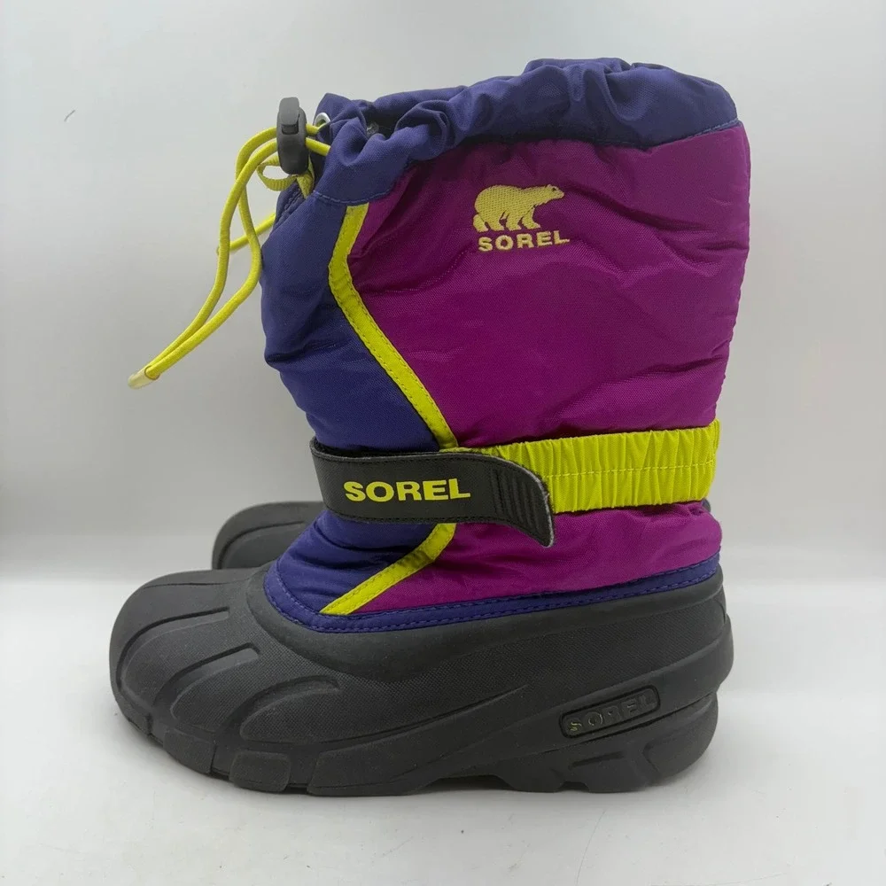 Sorel Flurry Youth Snow Boots Purple Magenta Yellow Size 4 Kids‎ Winter Warm
